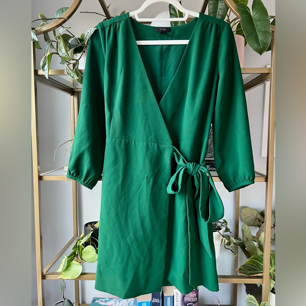 J. Crew Long Sleeved Wrap Dress in Green 365 Crepe